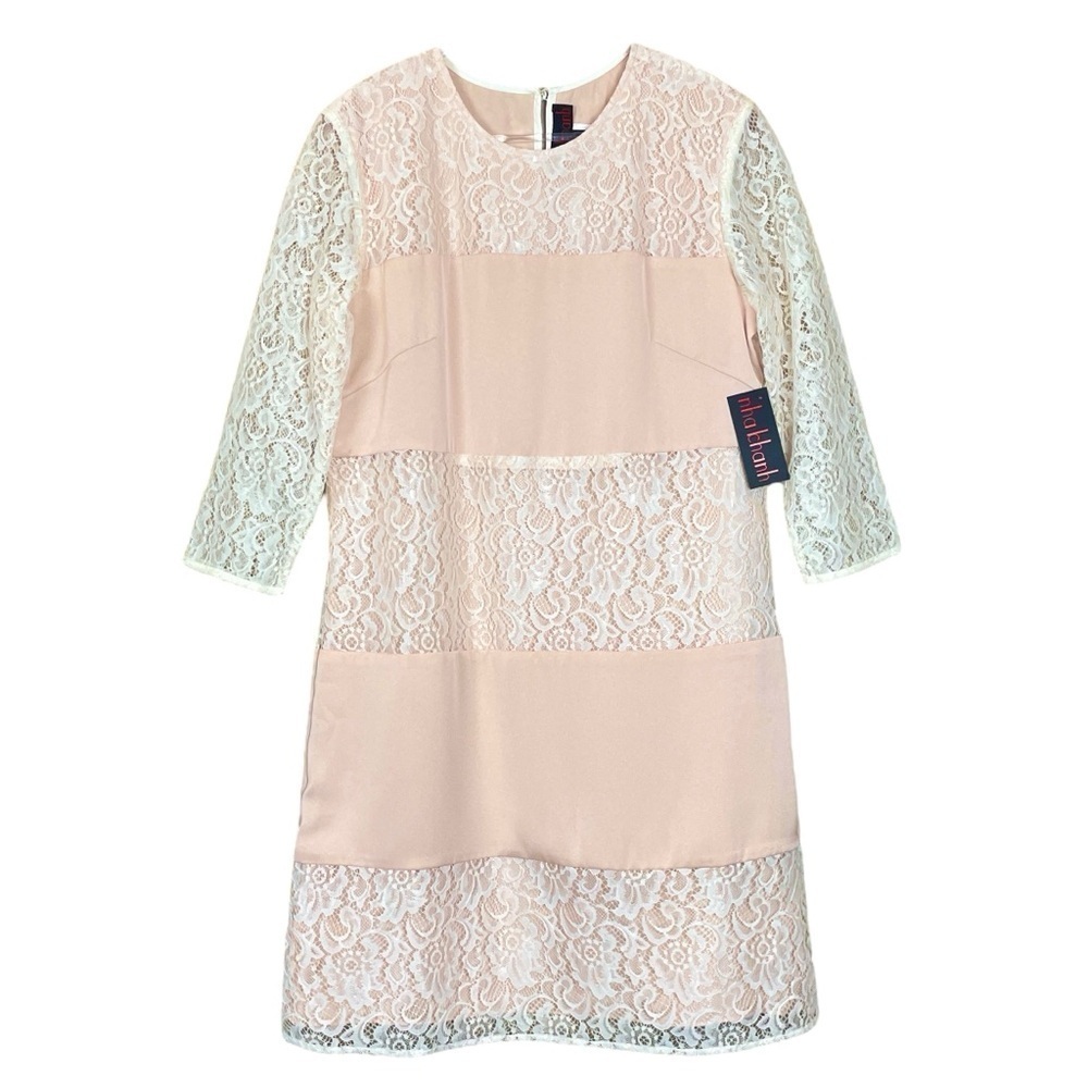 New Nha Khanh Lace Colorblock Cocktail Dress Beige Ivory Size 8